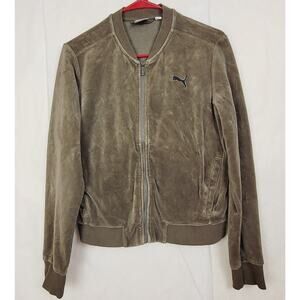 Puma green velour full zip track jacket Size Med Y2K Athletic Retro Streetwear